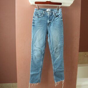 PAIGE Vintage Hoxton Slim High Rise Raw Hem Jeans Women Size 27 Birdie Wash